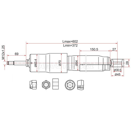 Амортизатор задний TOYOTA LAND CRUISER 80 90-98 лев=RH SAT