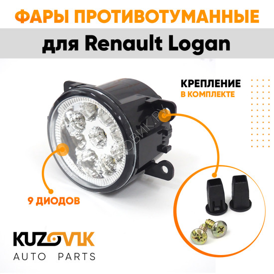 Фары противотуманные светодиодные комплект Renault Logan (2 штуки) левая и правая KUZOVIK