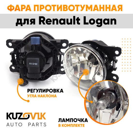 Фара противотуманная ЛЮКС Renault Logan левая=правая (1 штука) с регулировкой угла наклона и лампочкой KUZOVIK